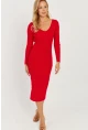 Kadın Kırmızı Sırtı Çapraz Triko Midi Elbise YZ407