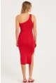 Kadın Kırmızı Tek Omuz Midi Elbise CG343