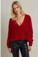 Kadın Kırmızı V Yaka Hırka KAZ35