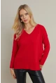 Kadın Kırmızı V Yaka Triko Kazak YİL549
