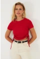 Kadın Kırmızı Yanları Büzgülü Kaşkorse Bluz AYD355