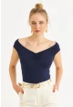 Kadın Lacivert Büzgülü Bluz EY3083