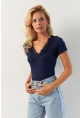 Kadın Lacivert Dantel Detaylı Bluz AYD374