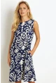 Kadın Lacivert Desenli Cepli Midi Elbise YZ1059