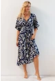 Kadın Lacivert Kruvaze Desenli Midi Elbise YZ1152