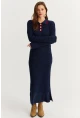 Kadın Lacivert Polo Yaka Triko Maxi Elbise MNUV17