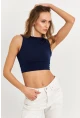 Kadın Lacivert Sırt Bağlamalı Crop Bluz EY2733