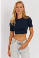 Kadın Lacivert Sırt Dekolteli Crop Bluz CY450