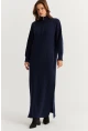 Kadın Lacivert Yakası Fermuarlı Triko Maxi Elbise MNUV10