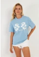 Kadın Mavi Baskılı T-Shirt AYD362