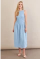 Kadın Mavi Beli Lastikli Gipeli Midi Elbise ZH130