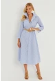 Kadın Mavi Çizgili Midi Gömlek Elbise PP5515