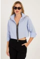 Kadın Mavi Fermuarlı Kısa Gömlek SF2541