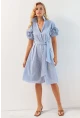 Kadın Mavi Gül Detaylı Midi Gömlek Elbise SF12812