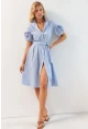 Kadın Mavi Gül Detaylı Midi Gömlek Elbise SF12812