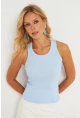 Kadın Mavi Halter Yaka Fitilli Bluz MK11