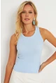 Kadın Mavi Halter Yaka Fitilli Bluz MK11