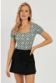 Kadın Mavi Kare Yaka Desenli Bluz LPP1258