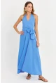 Kadın Mavi Kruvaze Bürümcük Maxi Elbise EY3053