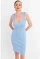 Kadın Mavi Omuz Bantlı Kaşkorse Mini Elbise URO203