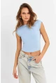 Kadın Mavi Sırtı Açık Crop Bluz ZH083