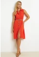Kadın Mercan Kemerli Gömlek Midi Elbise SGT404