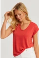 Kadın Mercan V Yaka Simli Bluz RX436