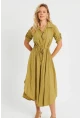 Kadın Midi Gömlek Elbise Haki Q984