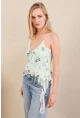 Kadın Mint Desenli Fırfırlı Şifon Bluz FS033