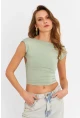 Kadın Mint Sırtı Açık Crop Bluz ZH083