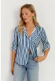 Kadın Multi Çizgili Saten Gömlek SF2536