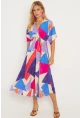 Kadın Multi Desenli Kruvaze Midi Elbise HT108