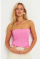 Kadın Pembe-Beyaz İkili Straplez Triko Bluz YV272