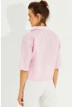 Kadın Pembe Çizgili Kısa Gömlek MİW1290