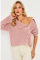 Kadın Pembe Geniş Yakalı Triko Hırka MİW4571