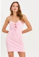 Kadın Pembe Önü Büzgülü Pencereli Mini Elbise EY3047