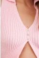 Kadın Pembe Polo Yaka Yumoş Yelek ZH050