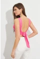 Kadın Pembe Sırt Bağlamalı Crop Bluz EY2733