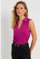 Kadın Polo Yaka Bluz Fuşya AYD276