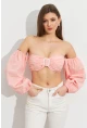 Kadın Pudra Balon Kol Crop Bluz ROP111
