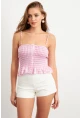 Kadın Pudra Ekose Lastikli Crop Bluz MTK13397