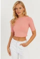 Kadın Pudra Kolları İncili Crop Bluz AYD298