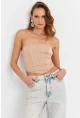 Kadın Pudra Straplez Crop Bluz B6081