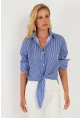 Kadın Saks Çizgili Gömlek ZER408