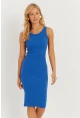 Kadın Saks Kaşkorse Midi Elbise CG330