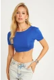 Kadın Saks Sırtı Açık Crop Bluz CG358