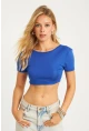 Kadın Saks Sırtı Açık Crop Bluz CG358