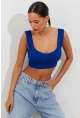 Kadın Saks Triko Crop Atlet YV118