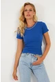 Kadın Saks Zincir Aksesuarlı Bluz XL2020