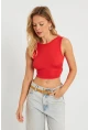 Kadın Sırt Bağlamalı Crop Bluz Kırmızı EY2733